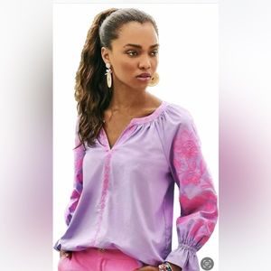 New Lilly Pulitzer Long Sleeve Cotton Purple Tunic WOT Size Large Bohemian Flair